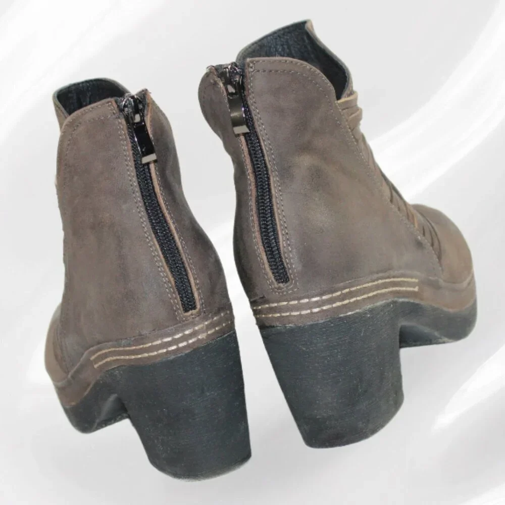 Antelope 934 Ebba Khaki Layered Over Strap Oiled Leather Bootie, Size 39
